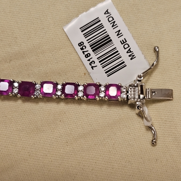 8 inch, Ruby & Zircon Bracelet, 925 Silver, Tongue/Groove Closure, NWT - Picture 6 of 9